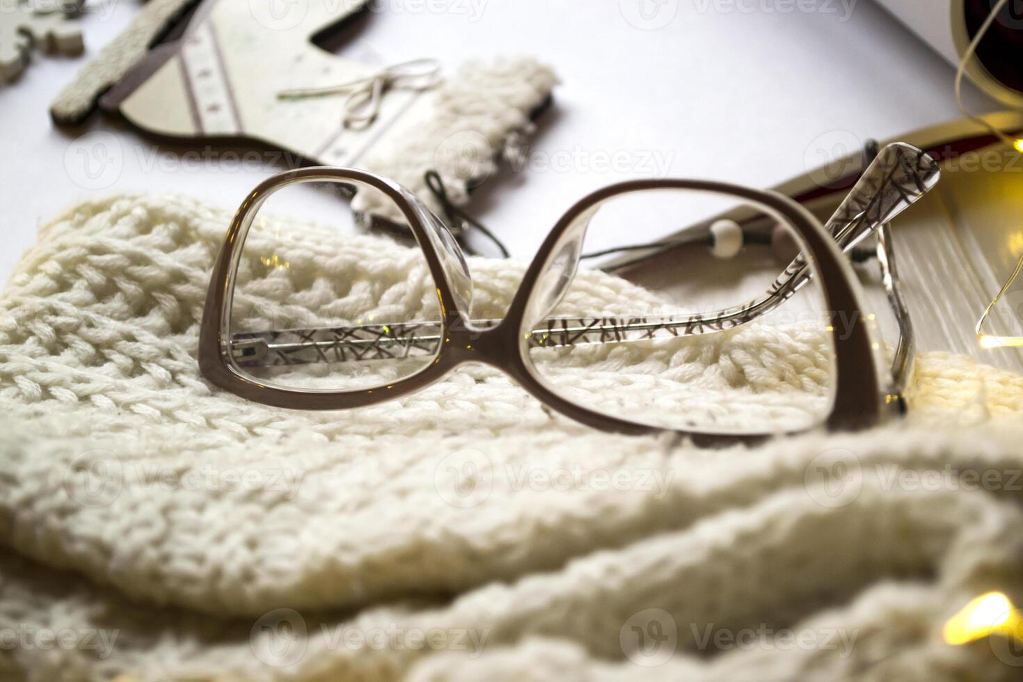 Eye glasses on the table close up. photo