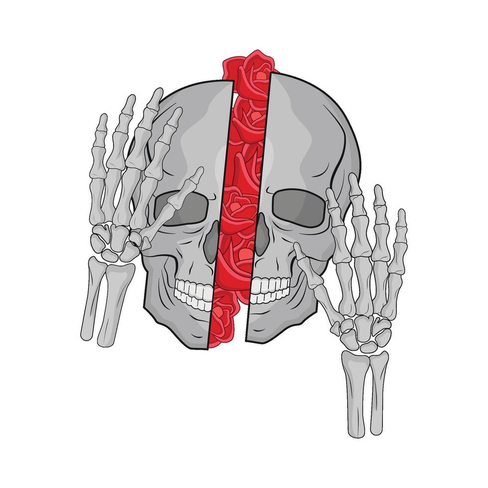 illustration of skull and rose vector