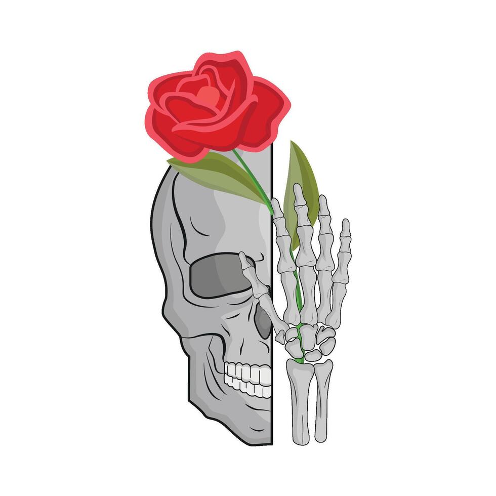 illustration of skull and rose vector