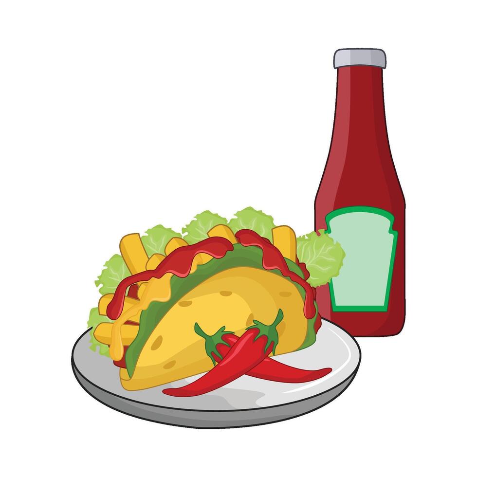 ilustración de taco con salsa vector