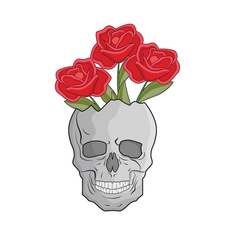 illustration of skull and rose vector