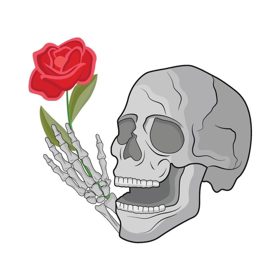 ilustración de cráneo y Rosa vector