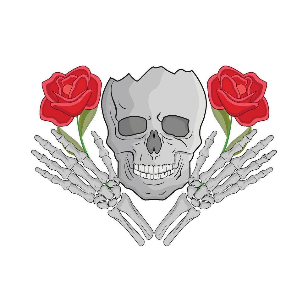 illustration of skull and rose vector