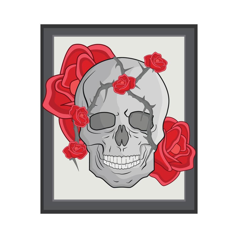 illustration of skull and rose vector