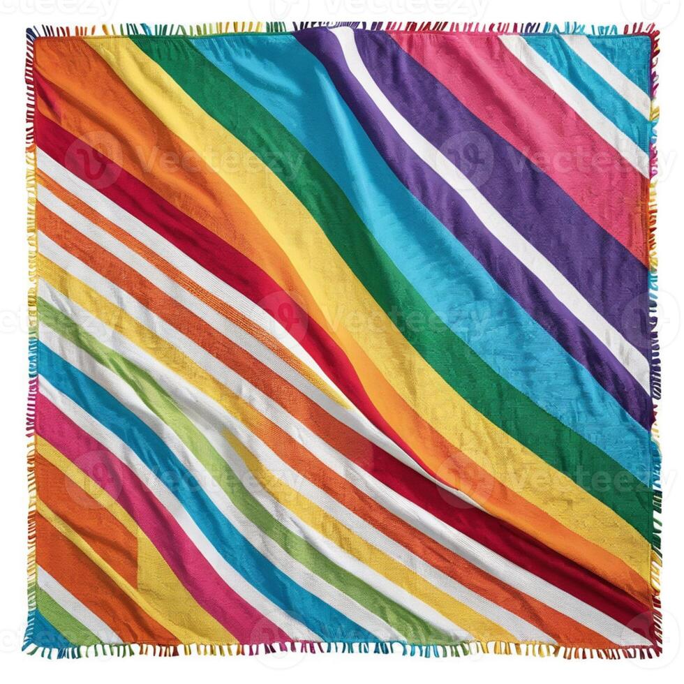 Colorful rainbow beach blanket on white background photo