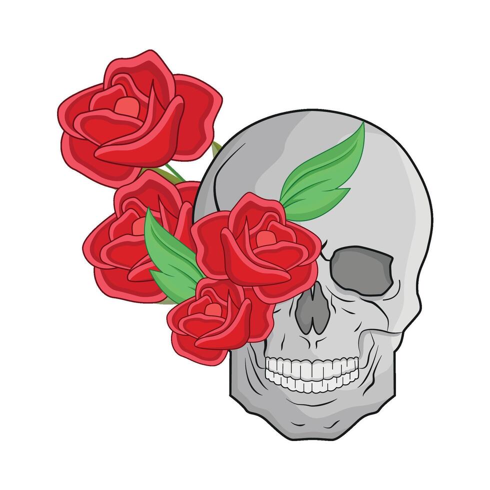 illustration of skull and rose vector