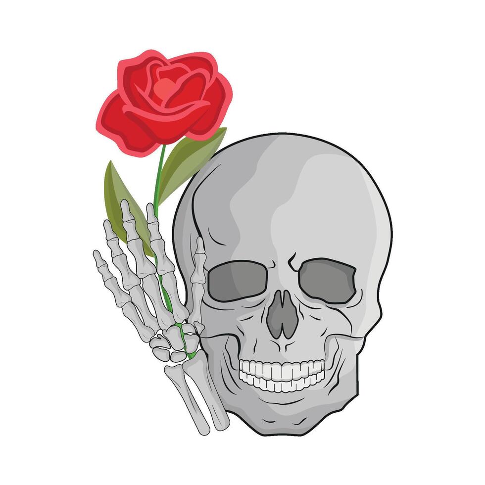 illustration of skull and rose vector
