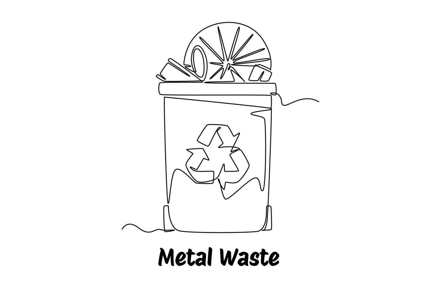 Continuous one line drawing recycle bin and waste concept. Doodle illustration. vector