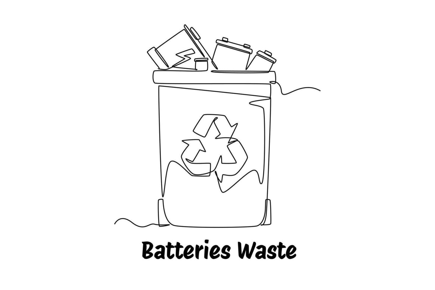 Continuous one line drawing recycle bin and waste concept. Doodle illustration. vector