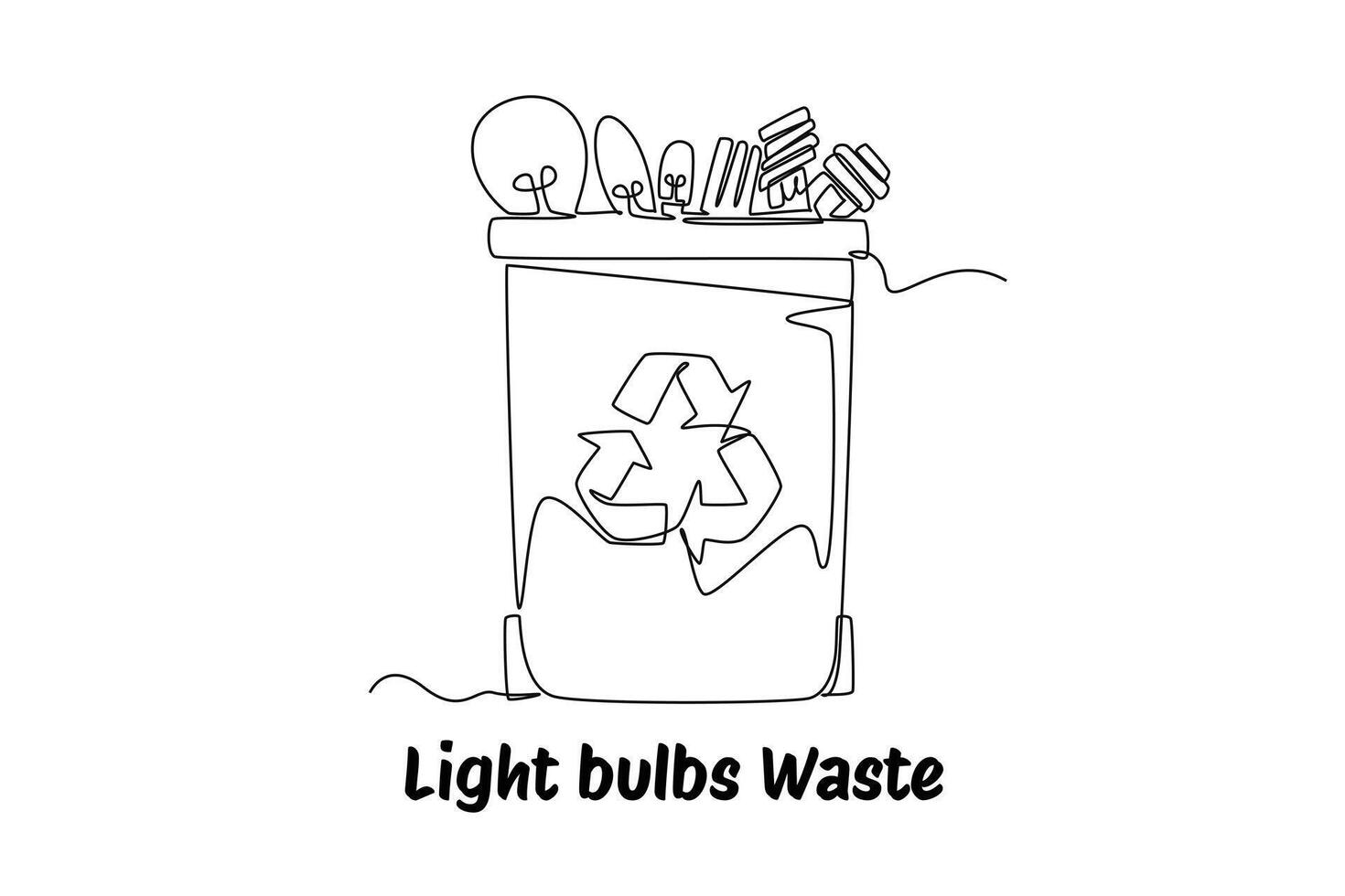 Continuous one line drawing recycle bin and waste concept. Doodle illustration. vector