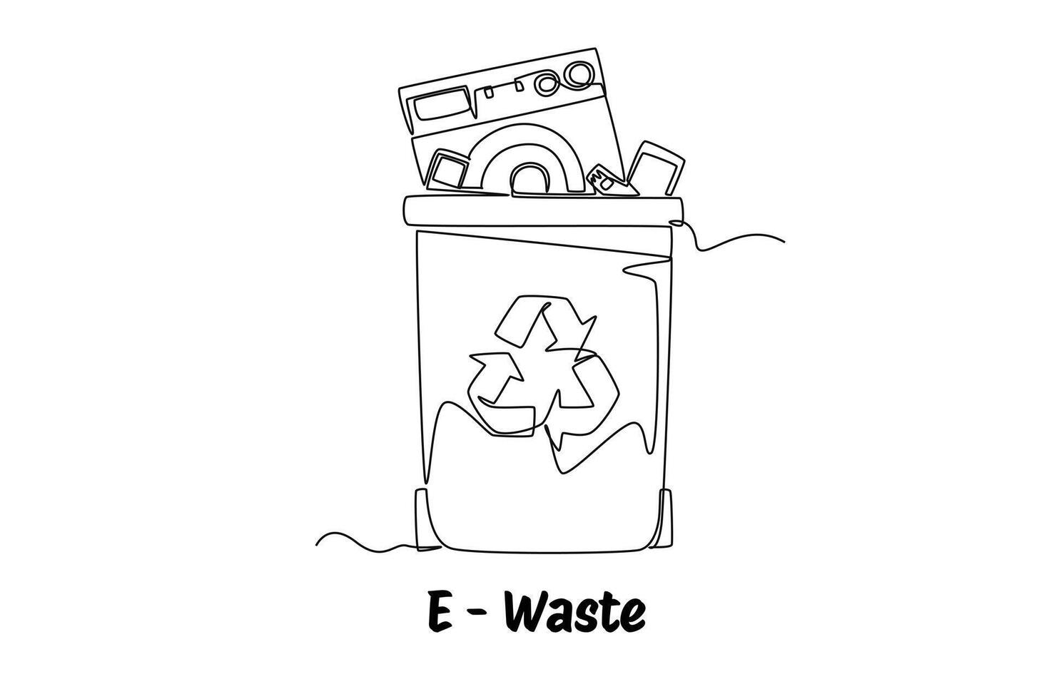 Continuous one line drawing recycle bin and waste concept. Doodle