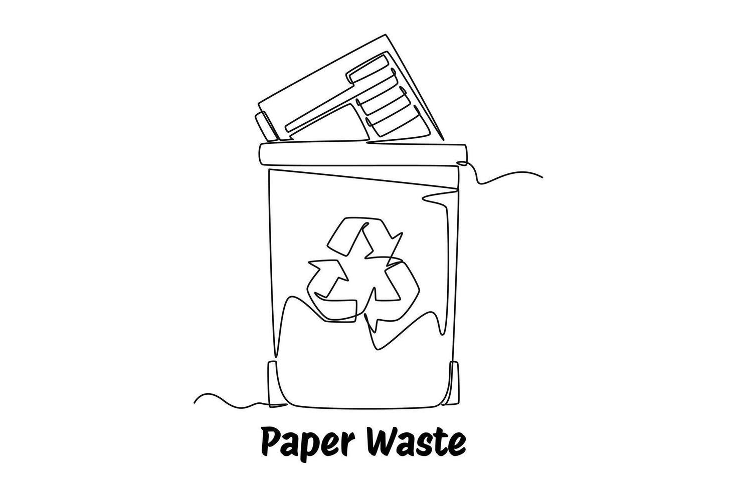 Continuous one line drawing recycle bin and waste concept. Doodle illustration. vector