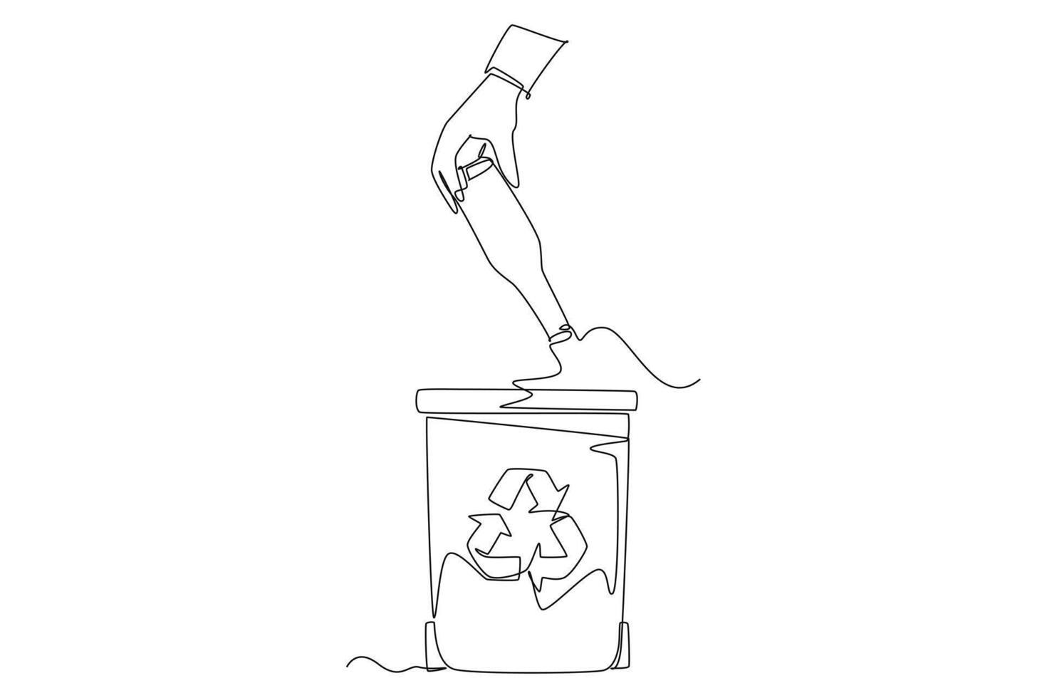 Continuous one line drawing recycle bin and waste concept. Doodle illustration. vector