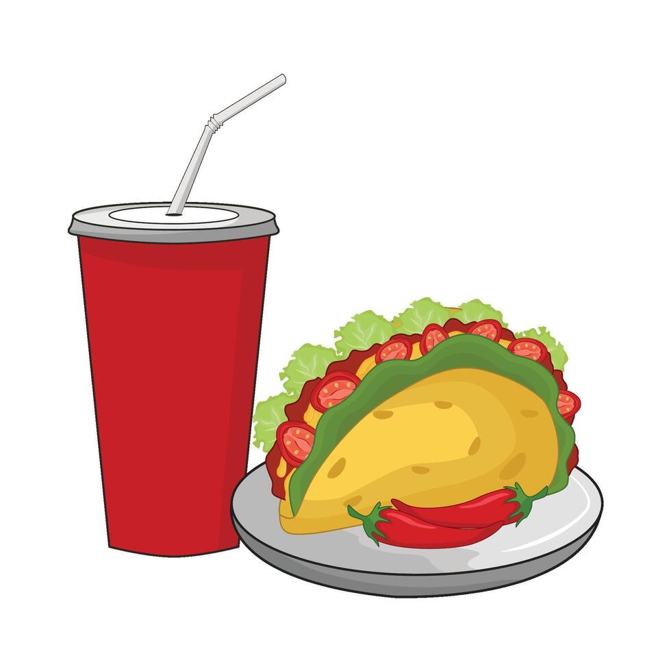 ilustración de taco y soda vector