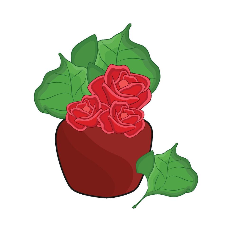 illustration of rose with leaf vector