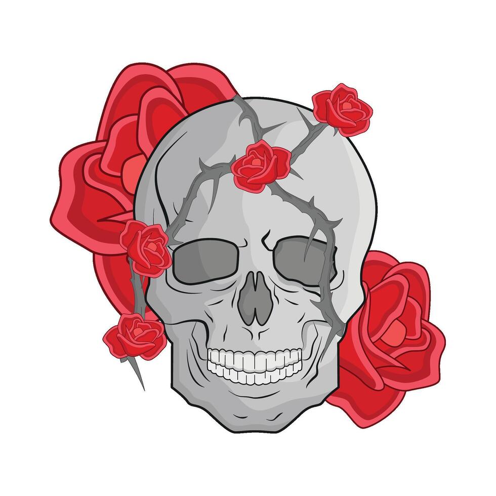 illustration of skull and rose vector