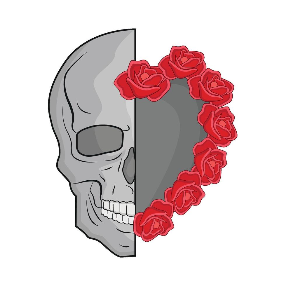 illustration of skull and rose vector
