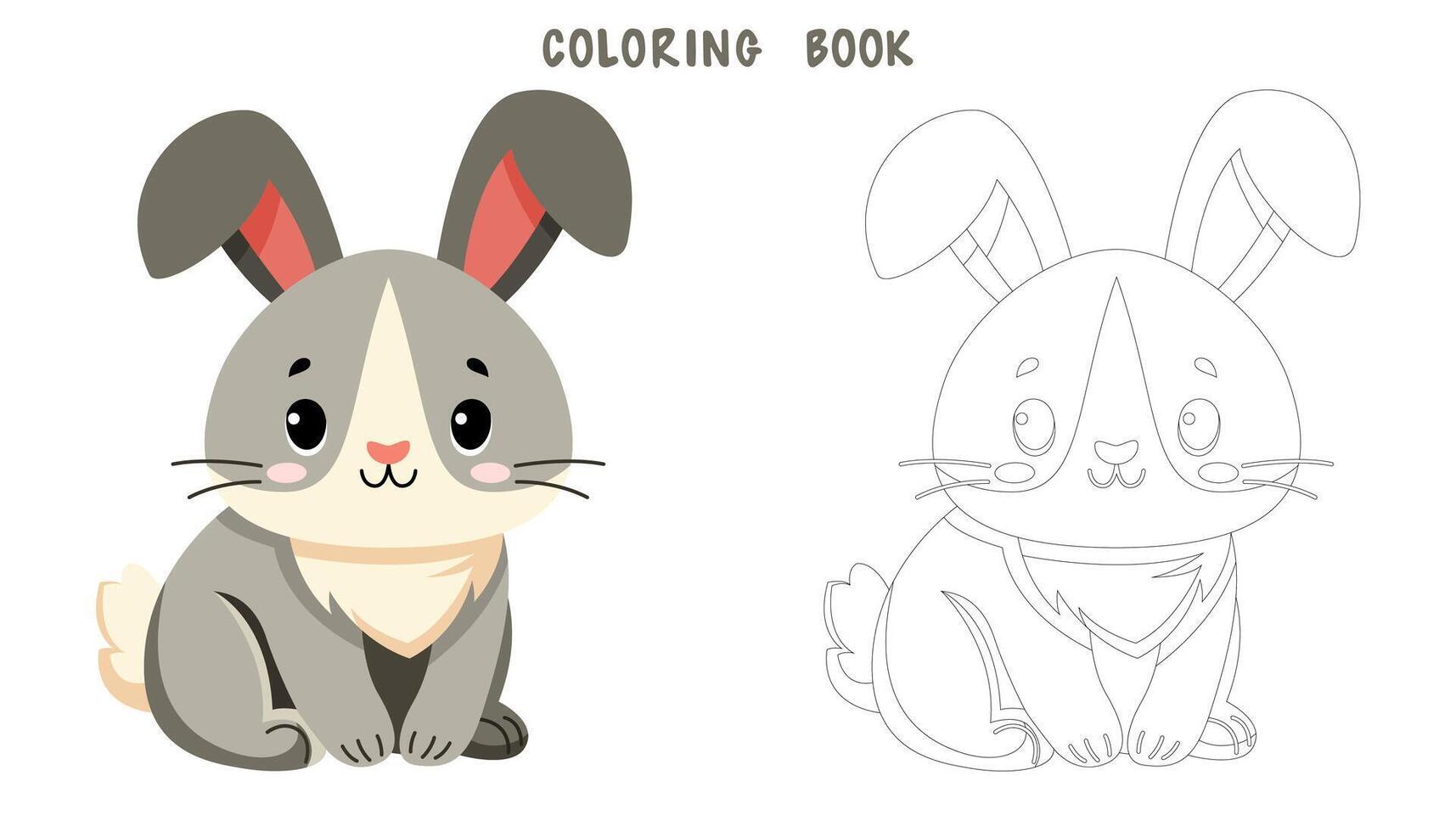 Coloring book of cute light grey rabbit vector