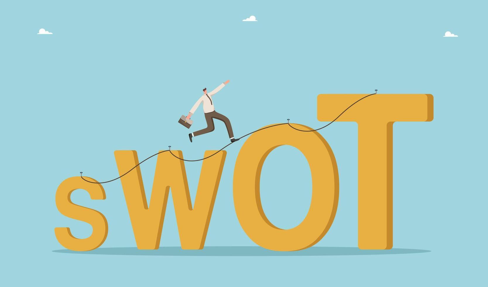 Man climbs rope to top of SWOT vector