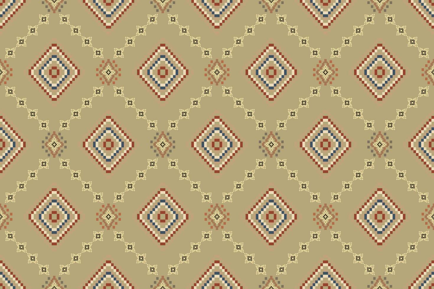 Navajo tribal seamless pattern. Native American ornament. Ethnic South Western decor style. Boho geometric ornament. Pixel seamless pattern. Mexican blanket, rug. Woven carpet illustration. vector