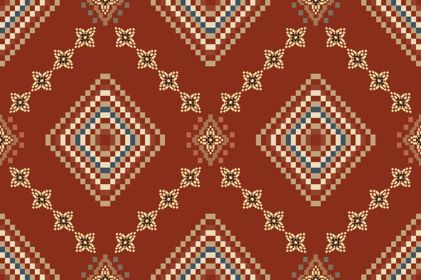 Navajo tribal seamless pattern. Native American ornament. Ethnic South Western decor style. Boho geometric ornament. Pixel seamless pattern. Mexican blanket, rug. Woven carpet illustration. vector