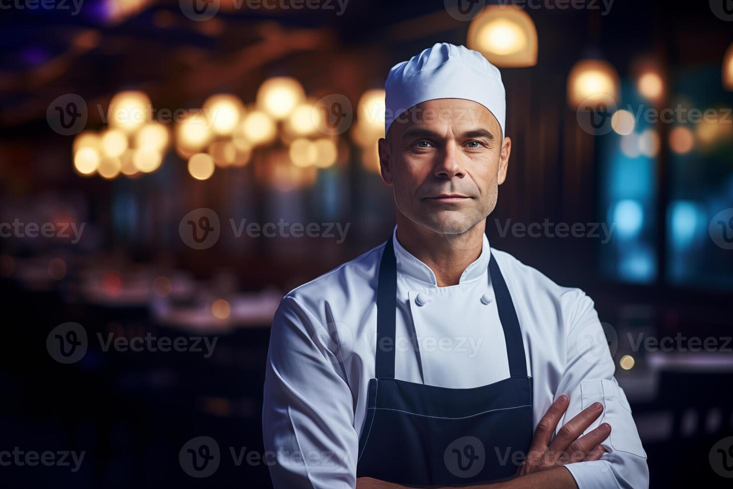 portrait of a chef , bokeh background photo