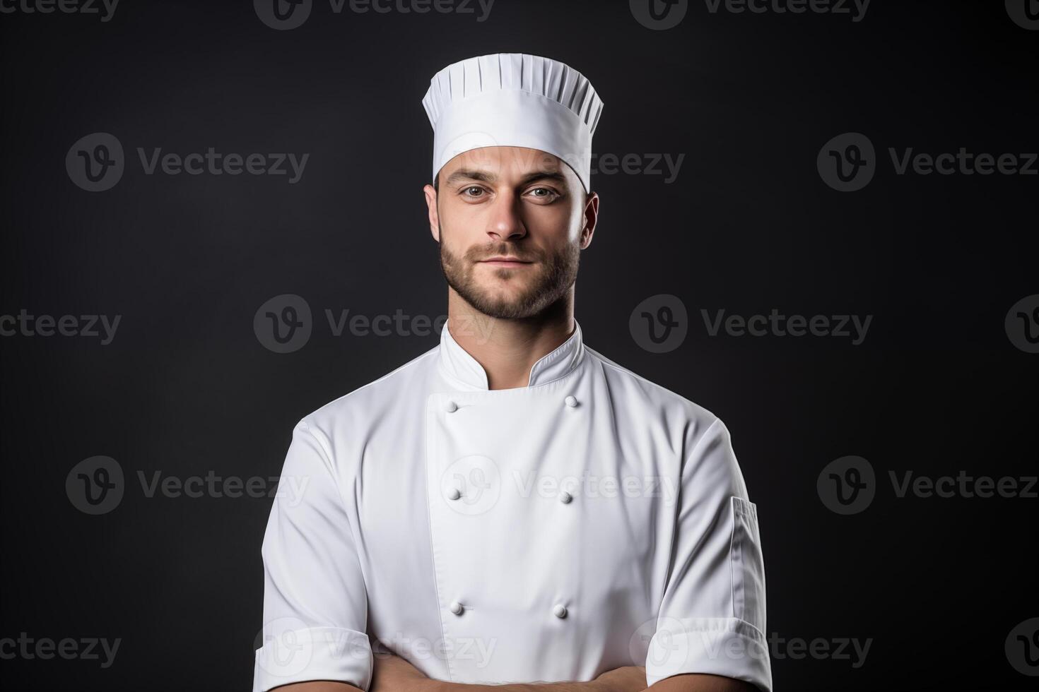 portrait of a chef, isolated black background photo