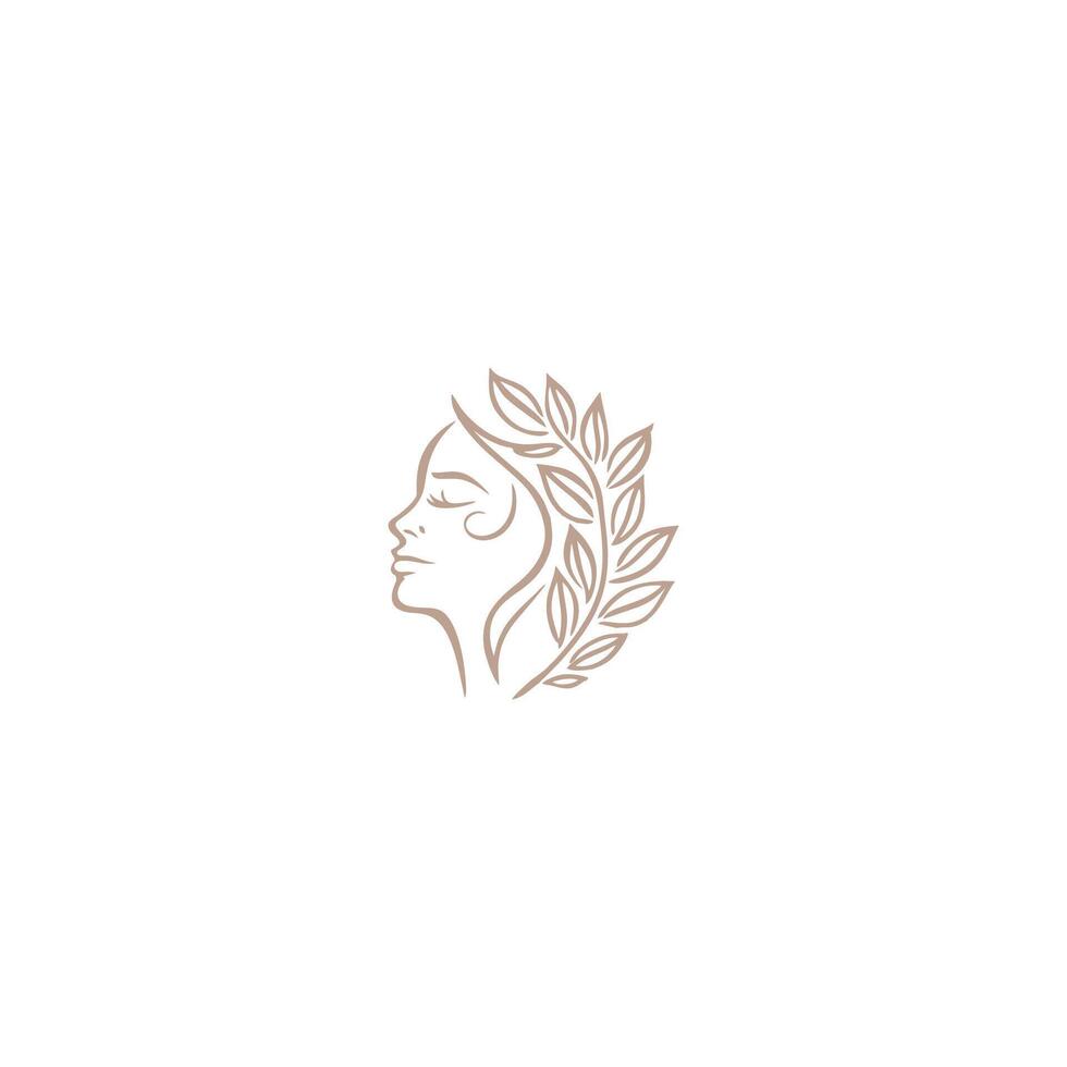 Beauty Woman Face with Leaf Logo Design for Spa. vector