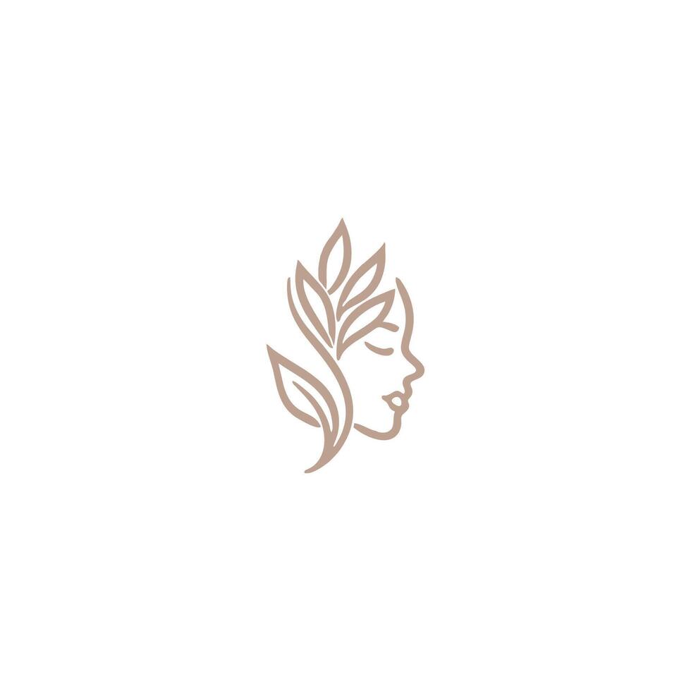 Beauty Woman Face with Leaf Logo Design for Spa. vector