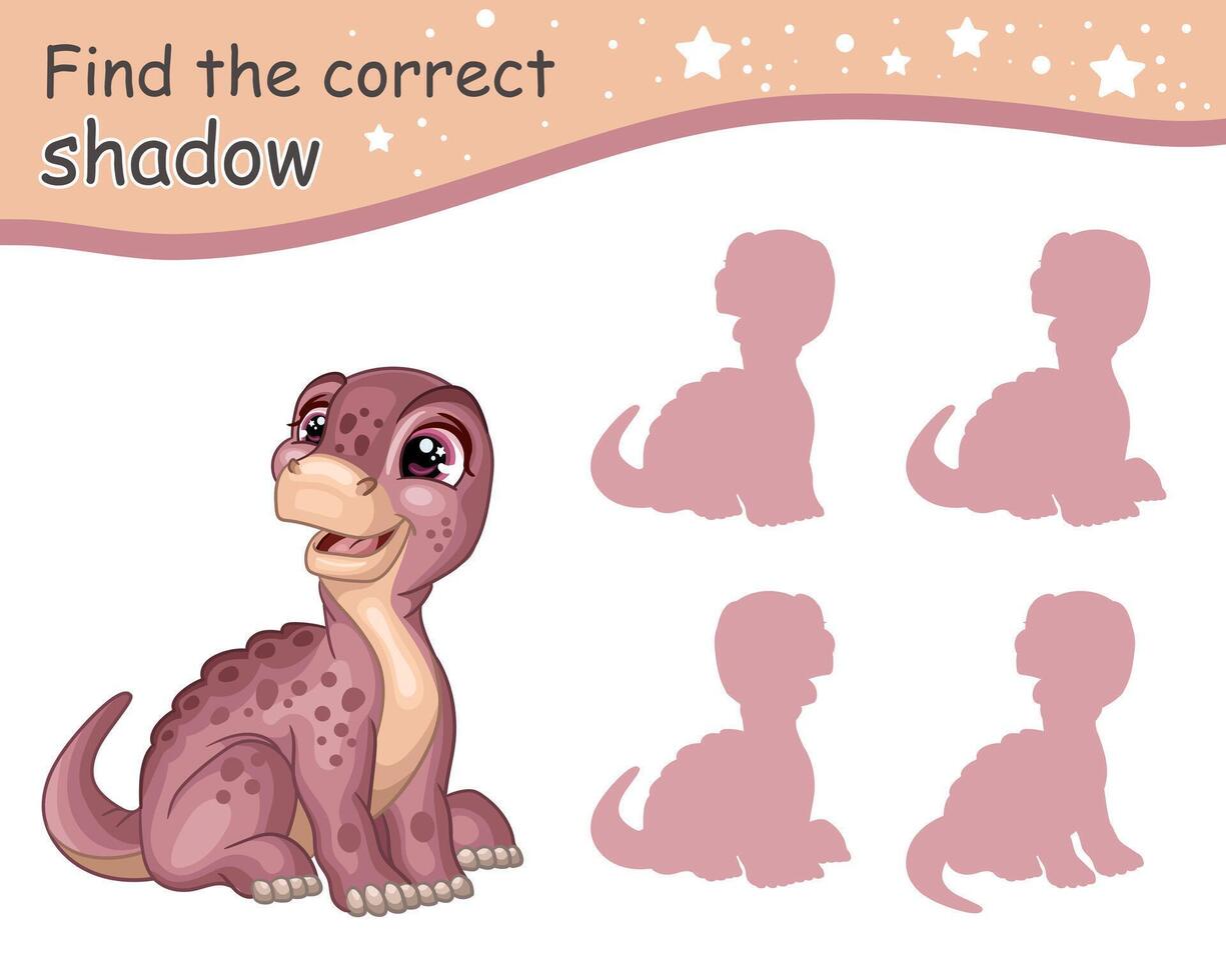 Find correct shadow of brontosaurus dinosaur illustration vector