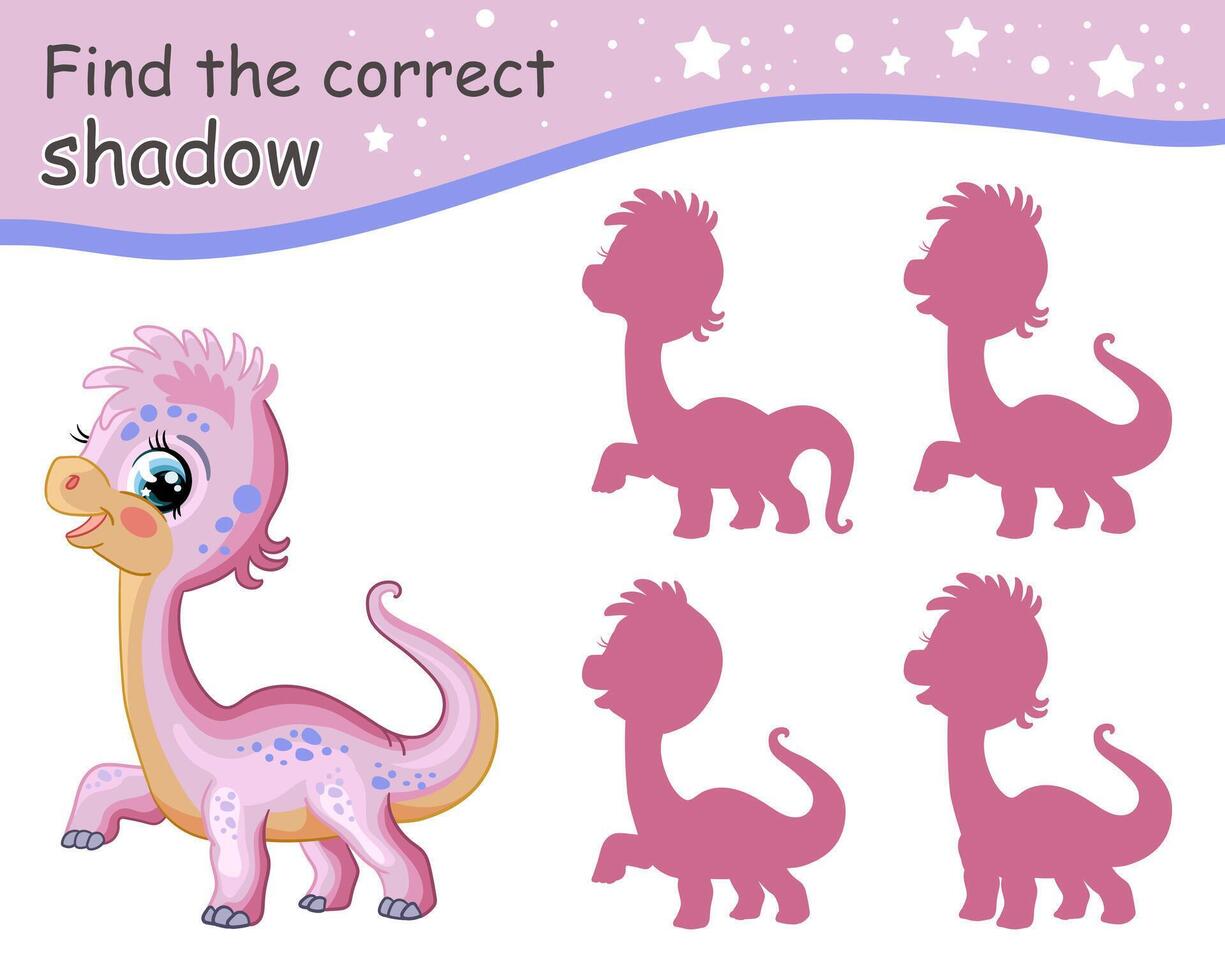 Find correct shadow of pink dinosaur illustration vector