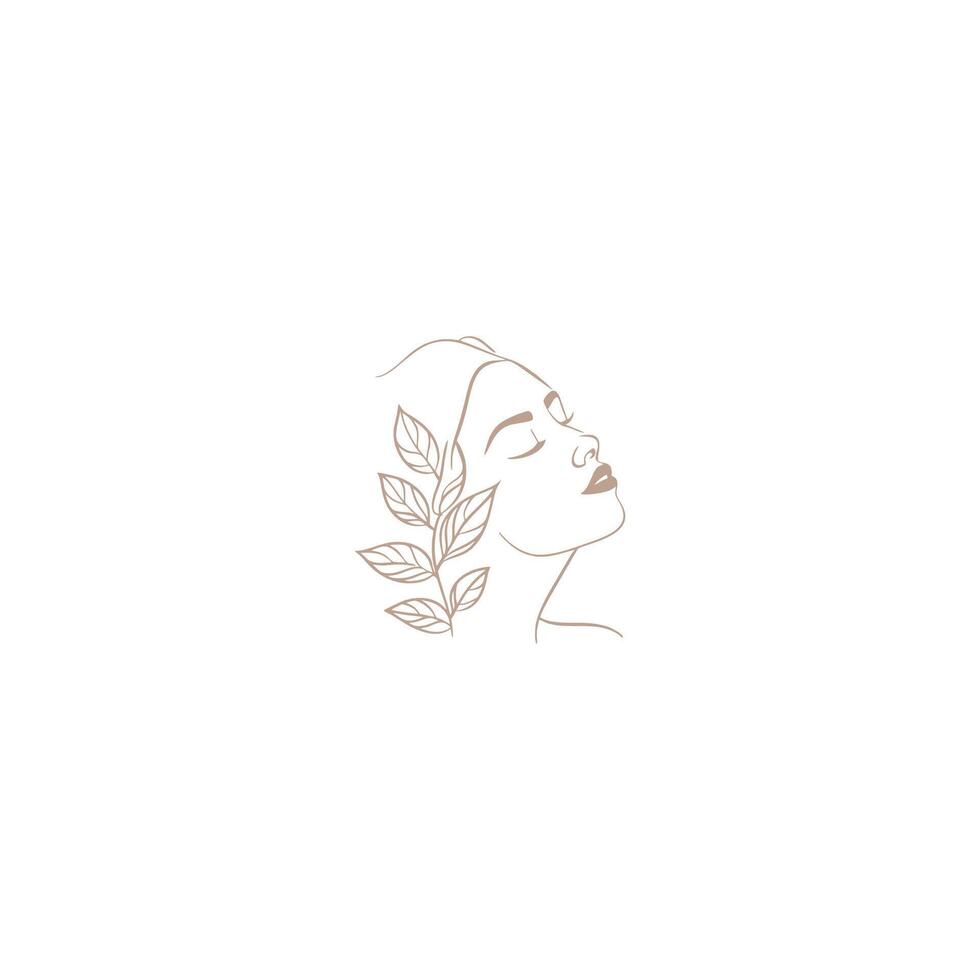 Beauty Woman Face with Leaf Logo Design for Spa. vector