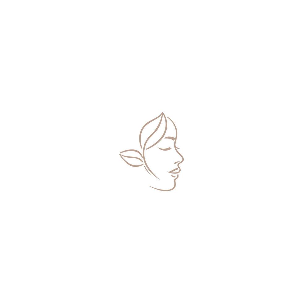 Beauty Woman Face with Leaf Logo Design for Spa. vector