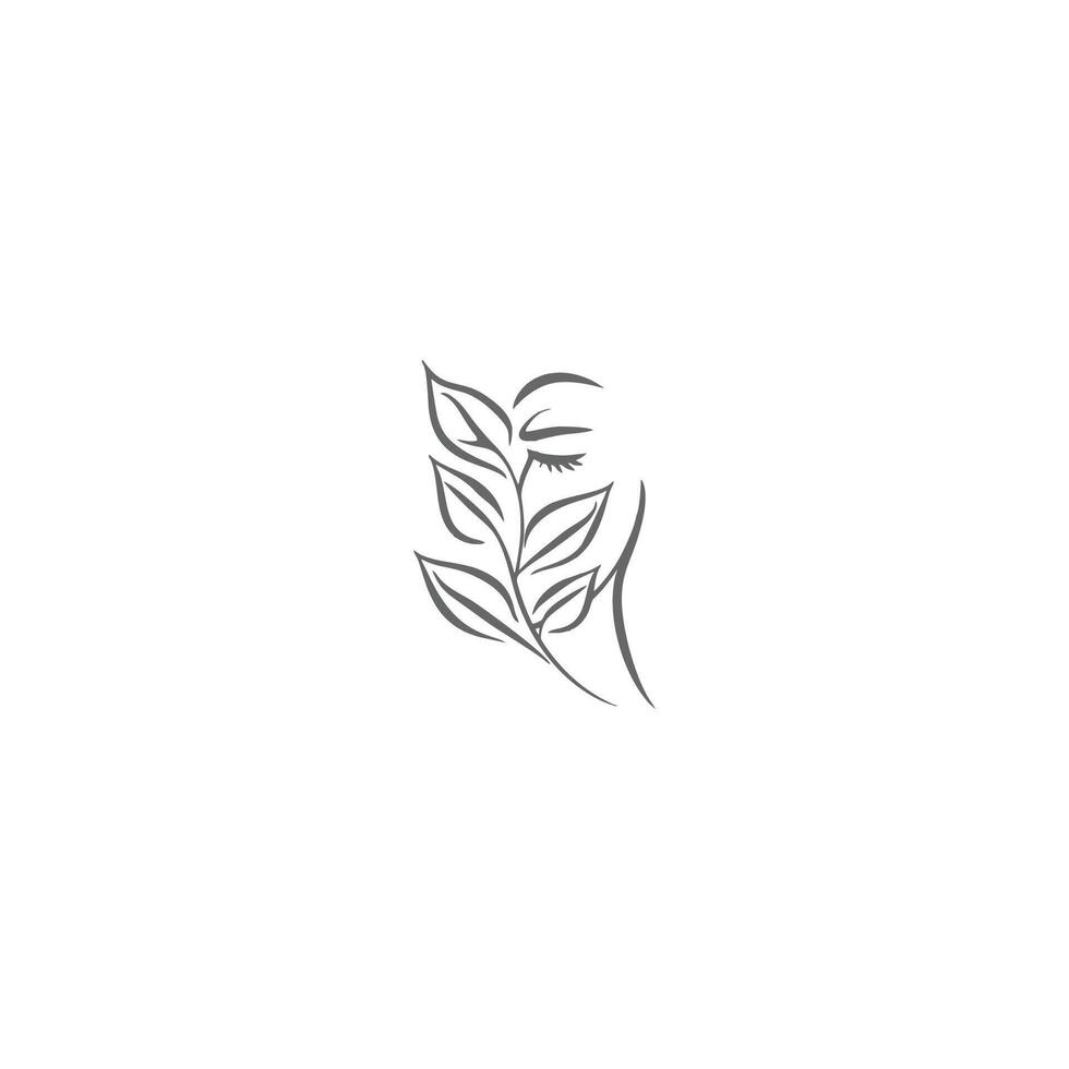 Beauty Woman Face with Leaf Logo Design for Spa. vector