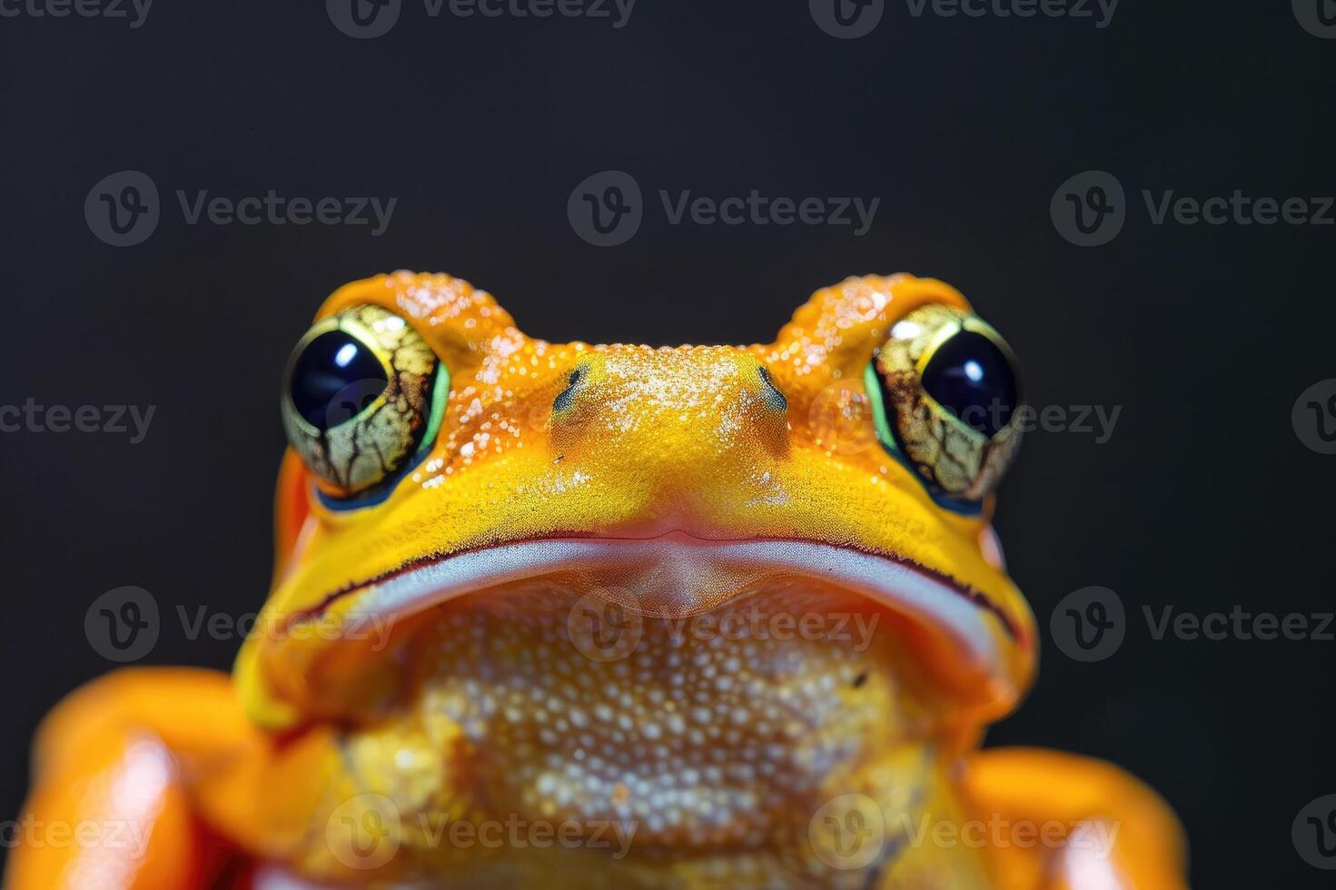 Colorful frog with striking eyes reflecting the lush environment of the rainforest photo