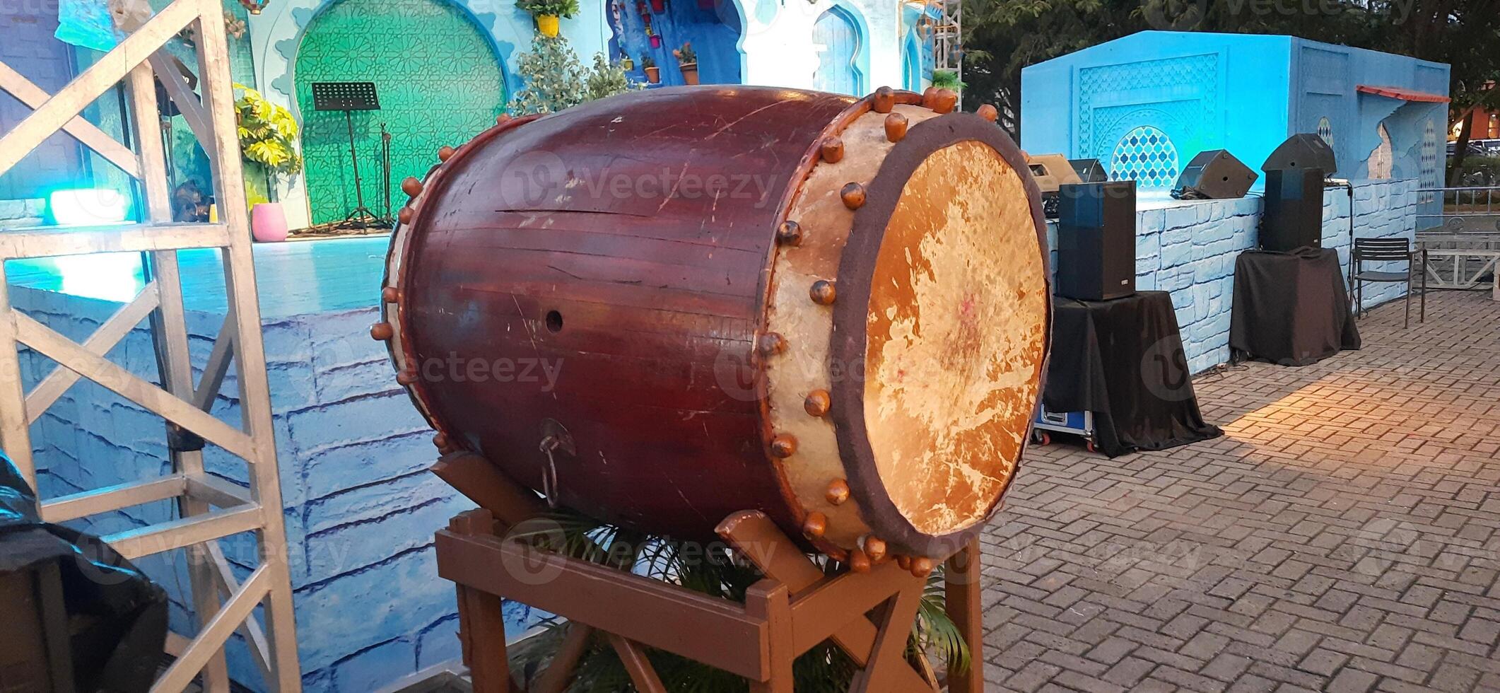 Wooden drum or bedug are display in event ngabuburit festival at Summarecon Mall Bekasi Indonesia. Beduq usually used to call people to prayer in mosque photo