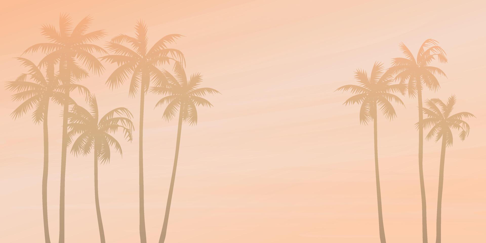 Pastel palm trees with vanilla sky background illustration. Summer traveling and party at the beach peach tone concept flat design with blank space. vector