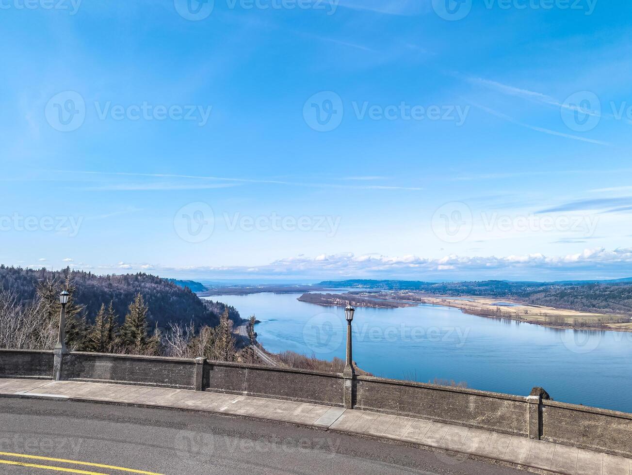 View of the Columbia River from the road to Multnomah Falls in Oregon, USA photo