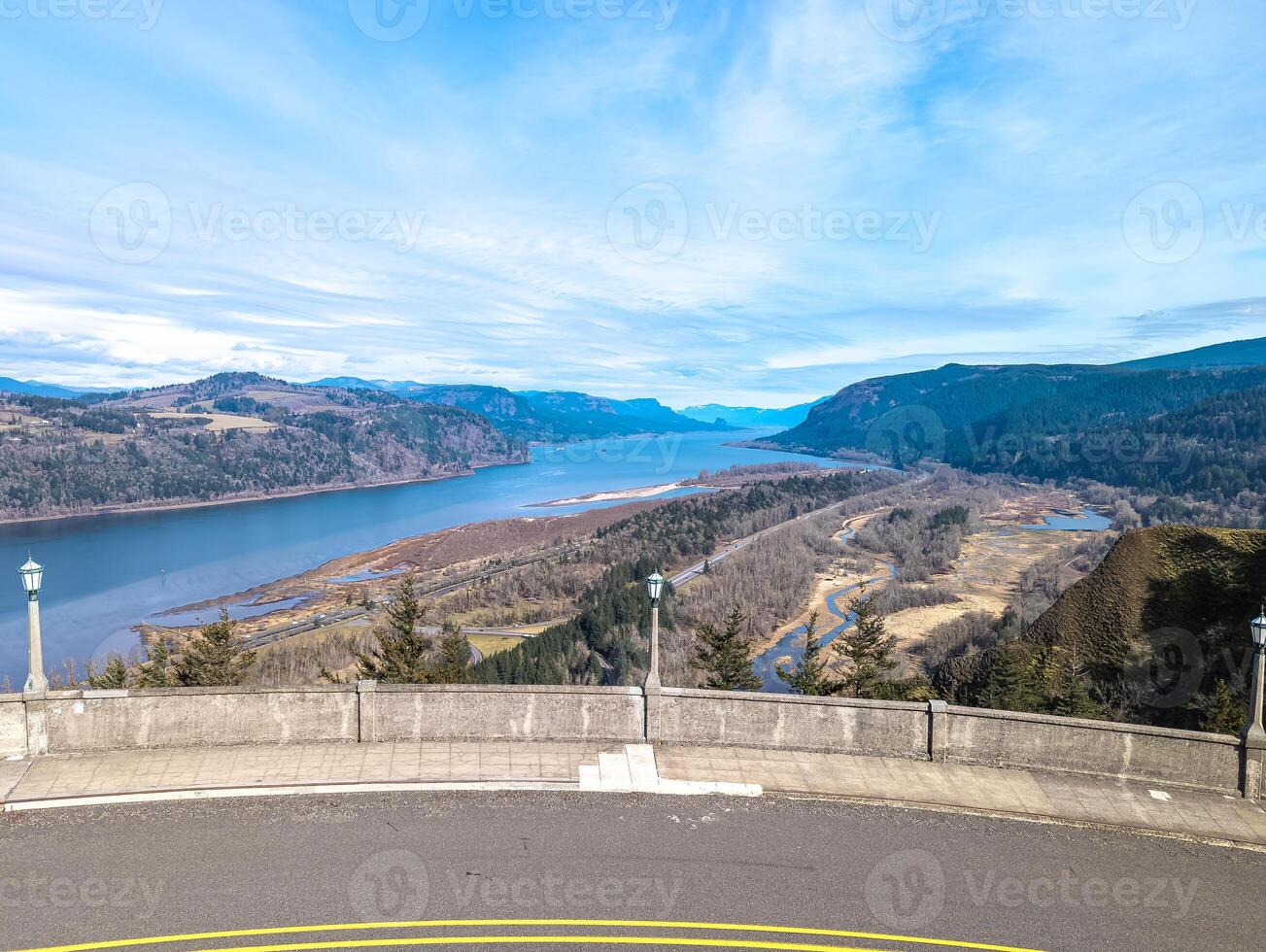 View of the Columbia River from the road to Multnomah Falls in Oregon, USA photo
