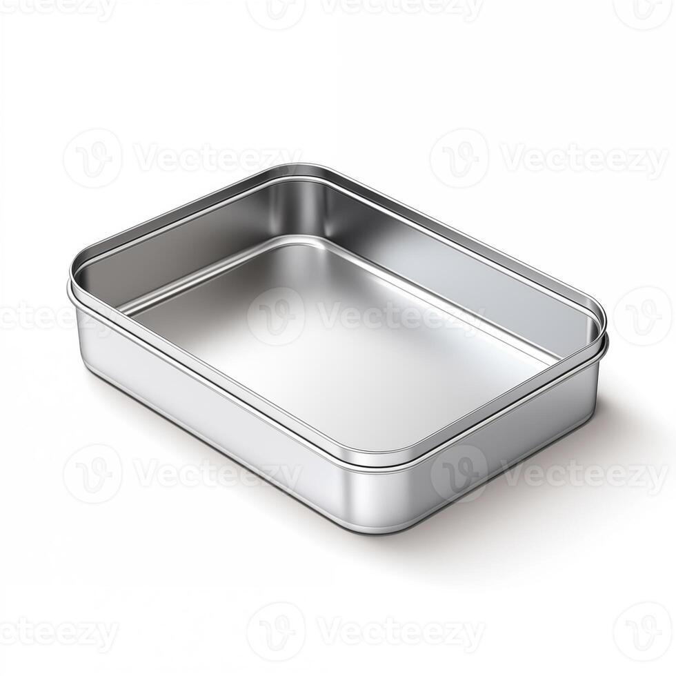 Rectangular tin box with an open lid. Metal box for various purposes. Isolate on a white back photo