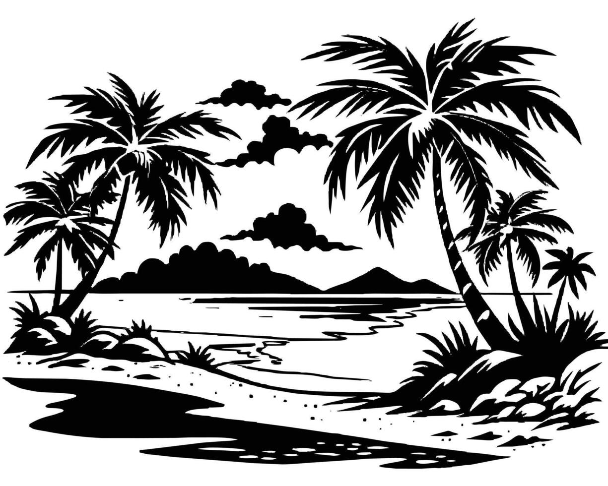Beach Scene Black And White Vector Art, Icons, and Graphics for Free