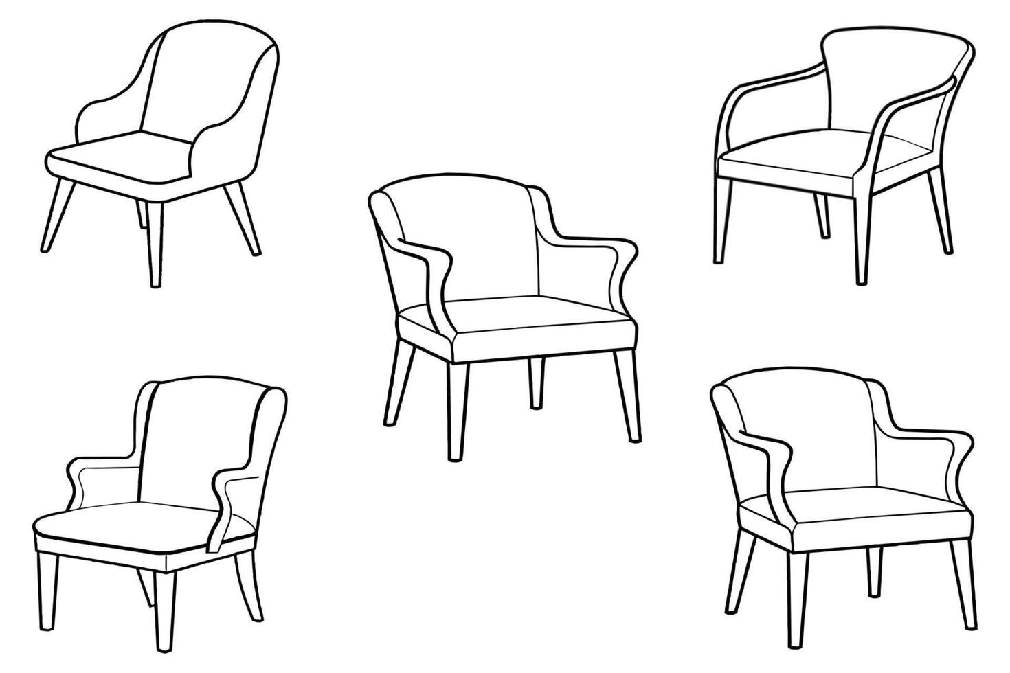 Set of outline armchairs in hand drawing style Illustration vector