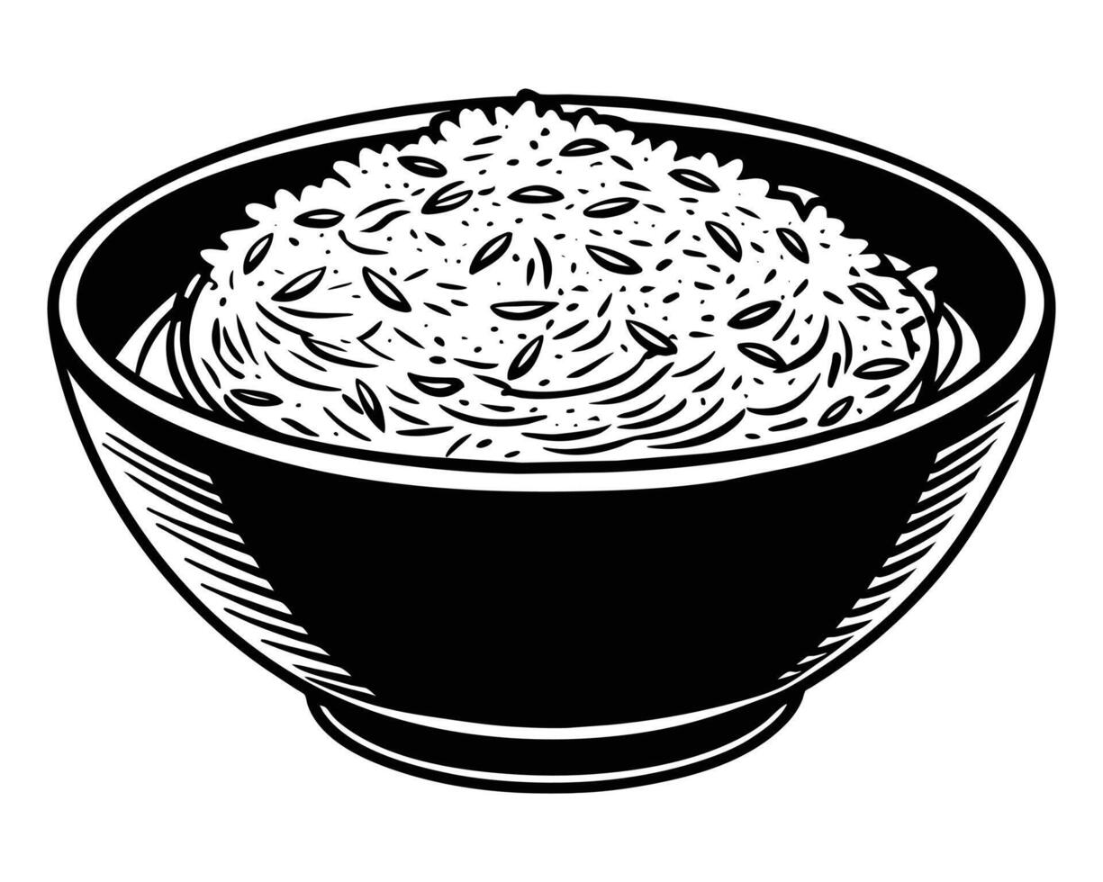 Rice food black and white line art drawing illustration vector