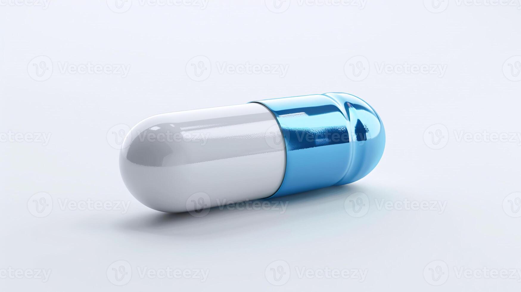 Sleek capsule pill, blue and white, for modern pharmaceutical marketing, isolated on white background, ideal for health and medicine photo