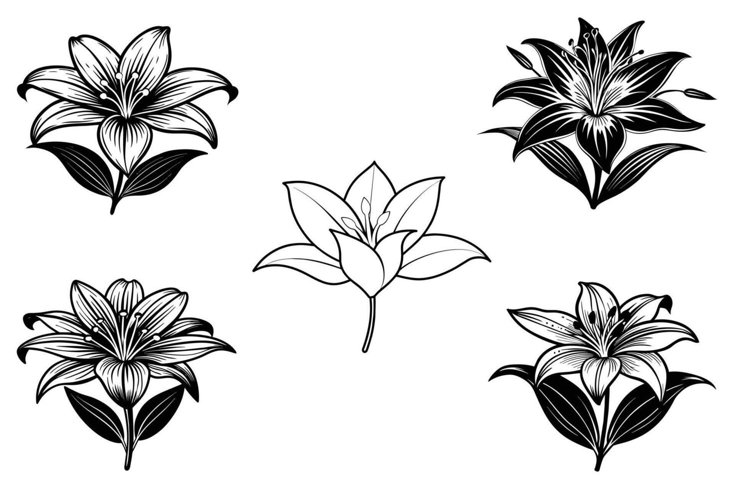 siluetas conjunto de flores en ollas y floreros valores ilustración vector