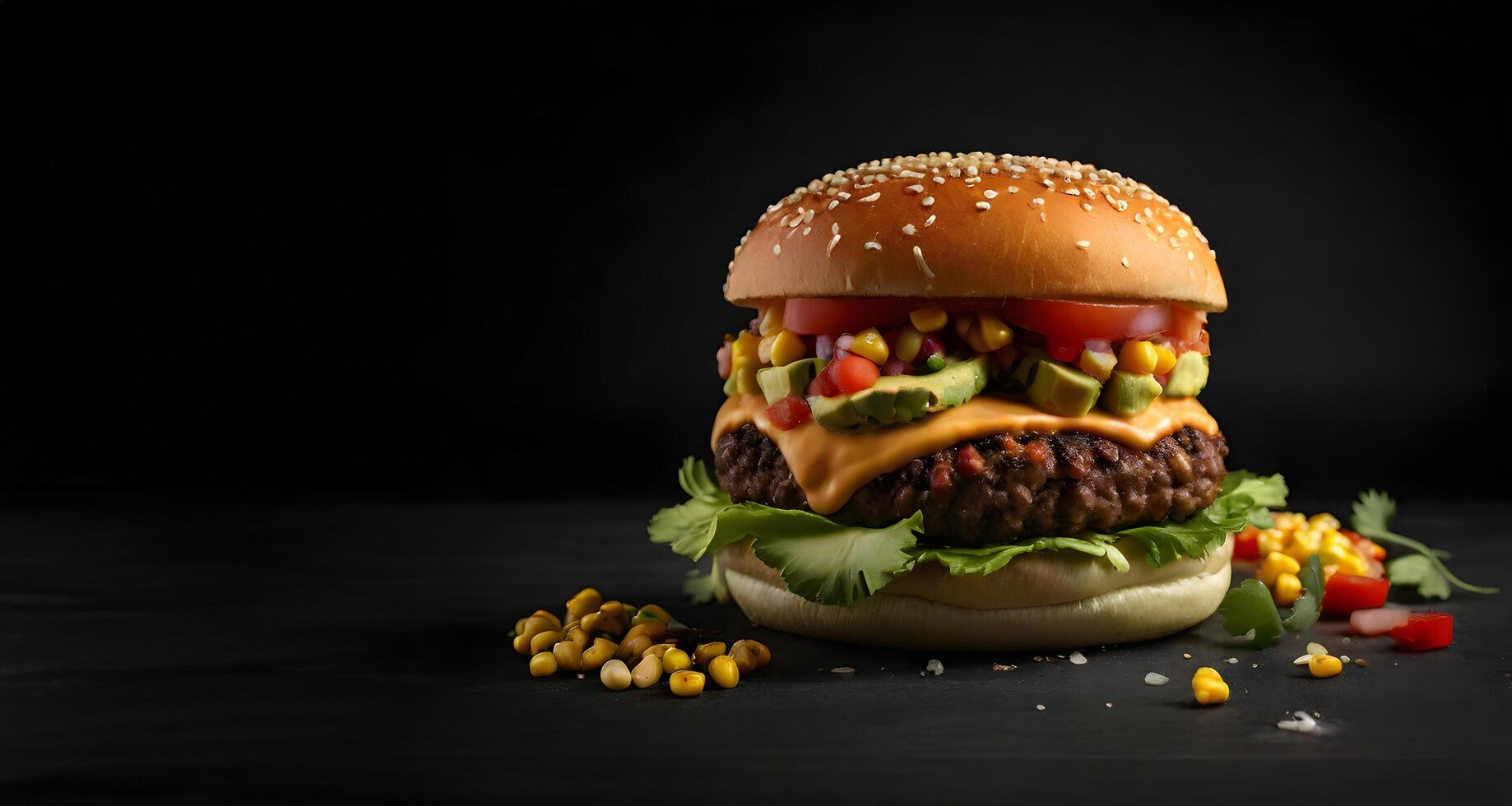 delicioso hamburguesa aislado negro antecedentes y hamburguesa publicidad promoción web bandera foto