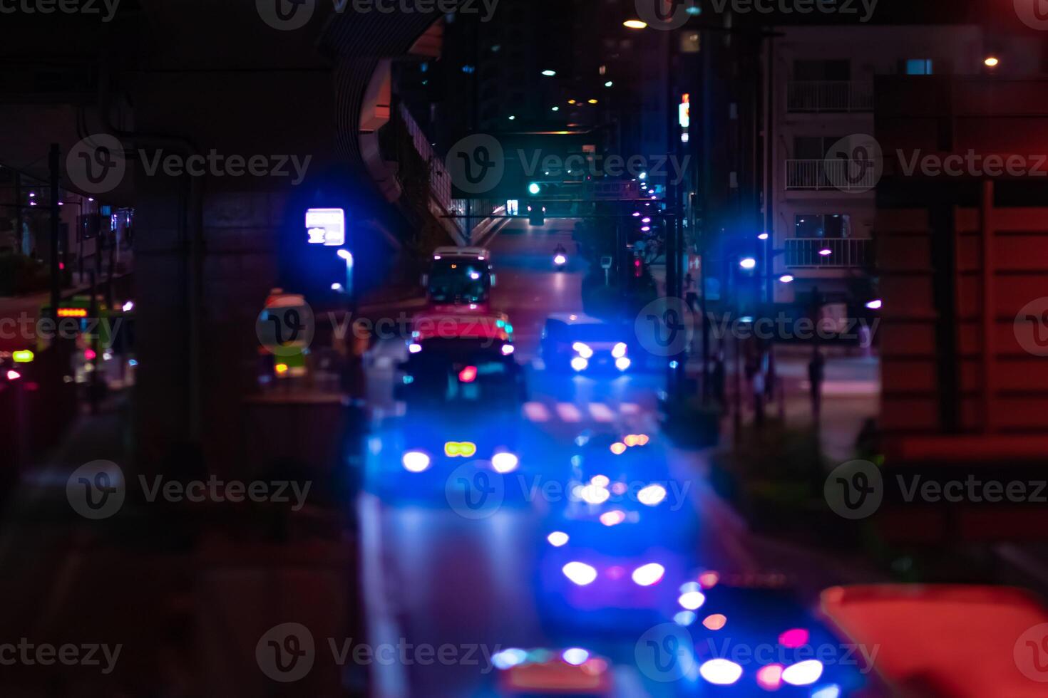 A night of the miniature traffic jam at the city street in Tokyo photo