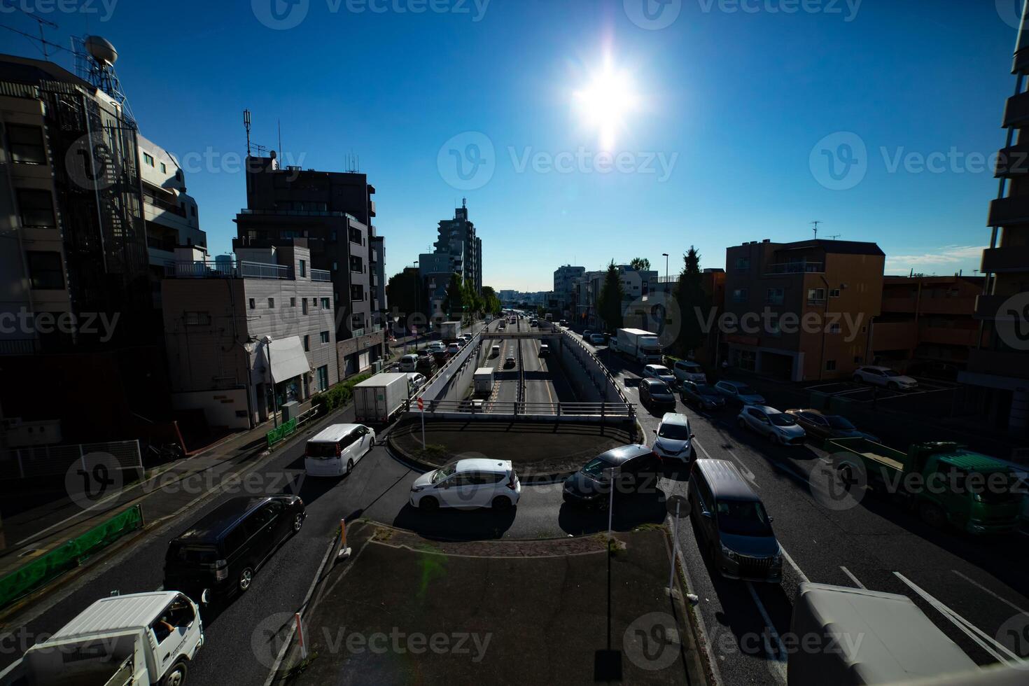 A traffic jam at the crossing in Tokyo wide shot photo