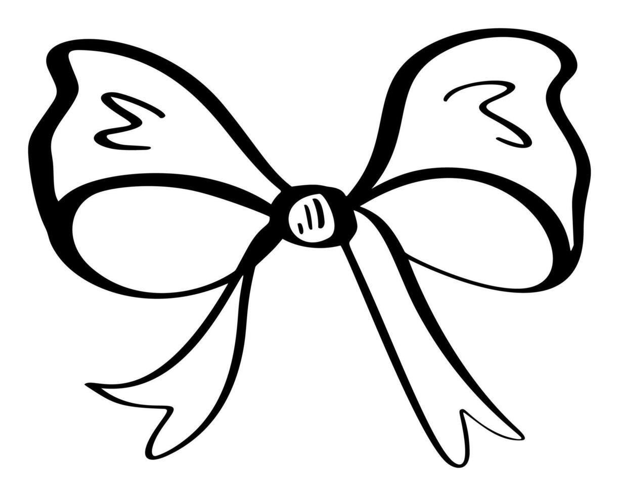 black and white drawing of bow and ribbon. line icon element for web site design, logo, app, UI. illustration vector