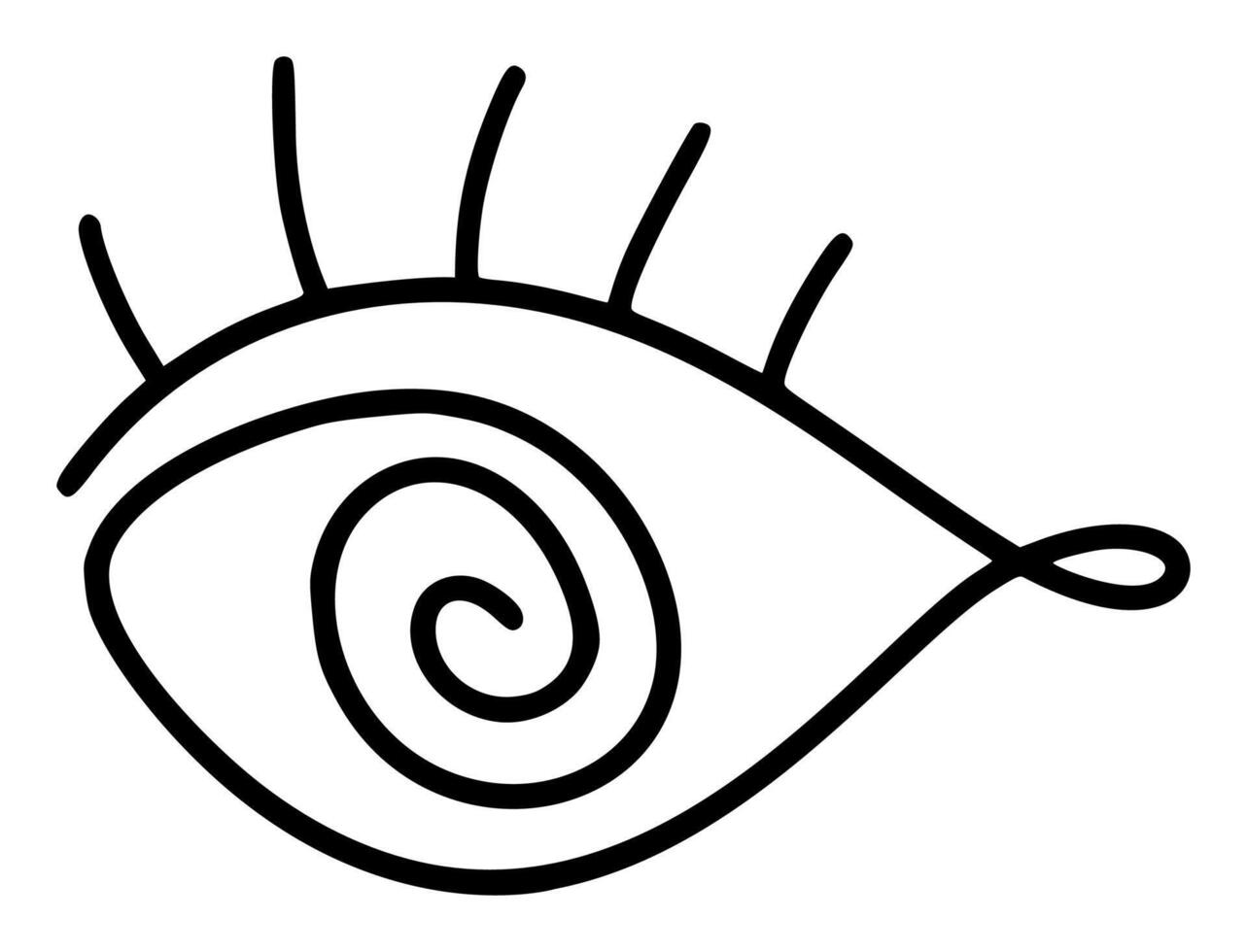 Hand drawn eye icon in simple doodle style. Open black eye with lines. Monochrome design vector